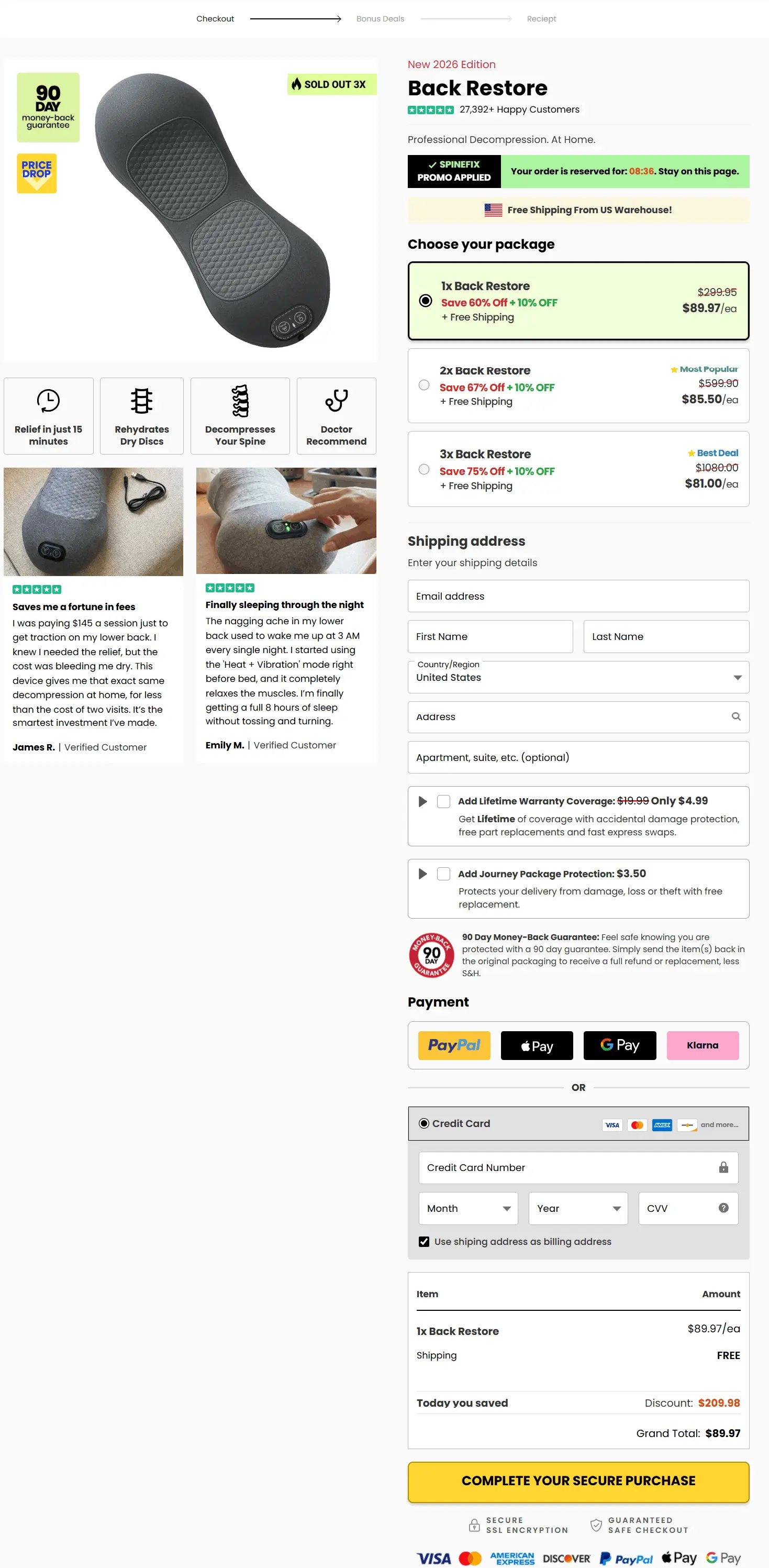 Back Restore secure checkout page